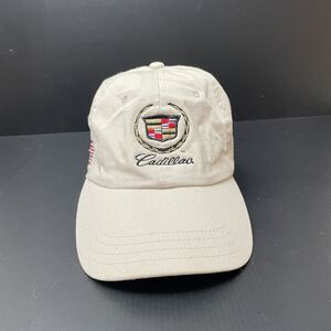 Vtg Sports Specialties Cadillac General Motors Strapback Hat Logo Beige